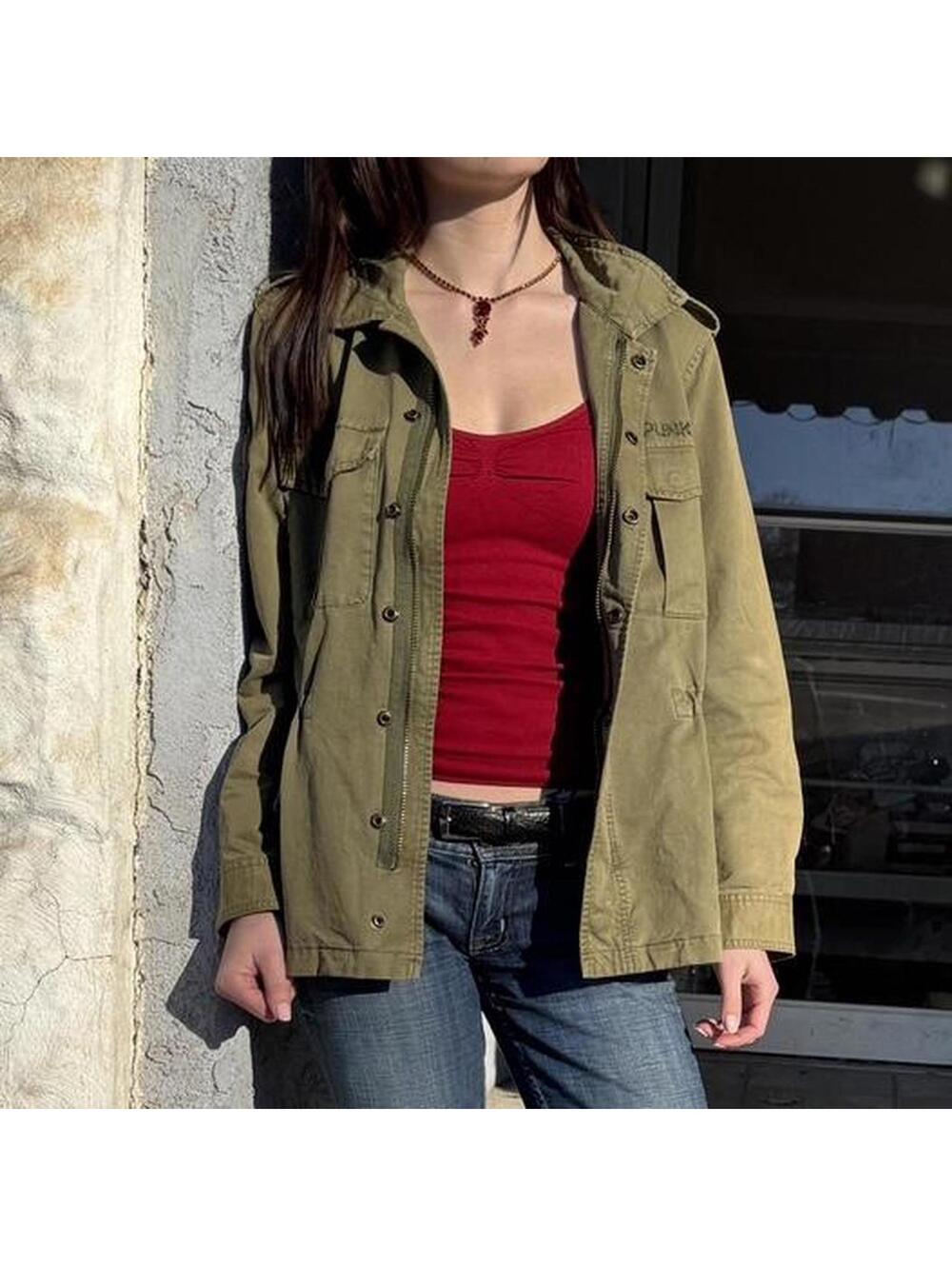Zadig & Voltaire Olive Military Jacket Utility Field Coat Cotton Size L - Picture 5 of 8